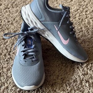Nike Gray and Pink Athletic Shoes with Breathable Mesh